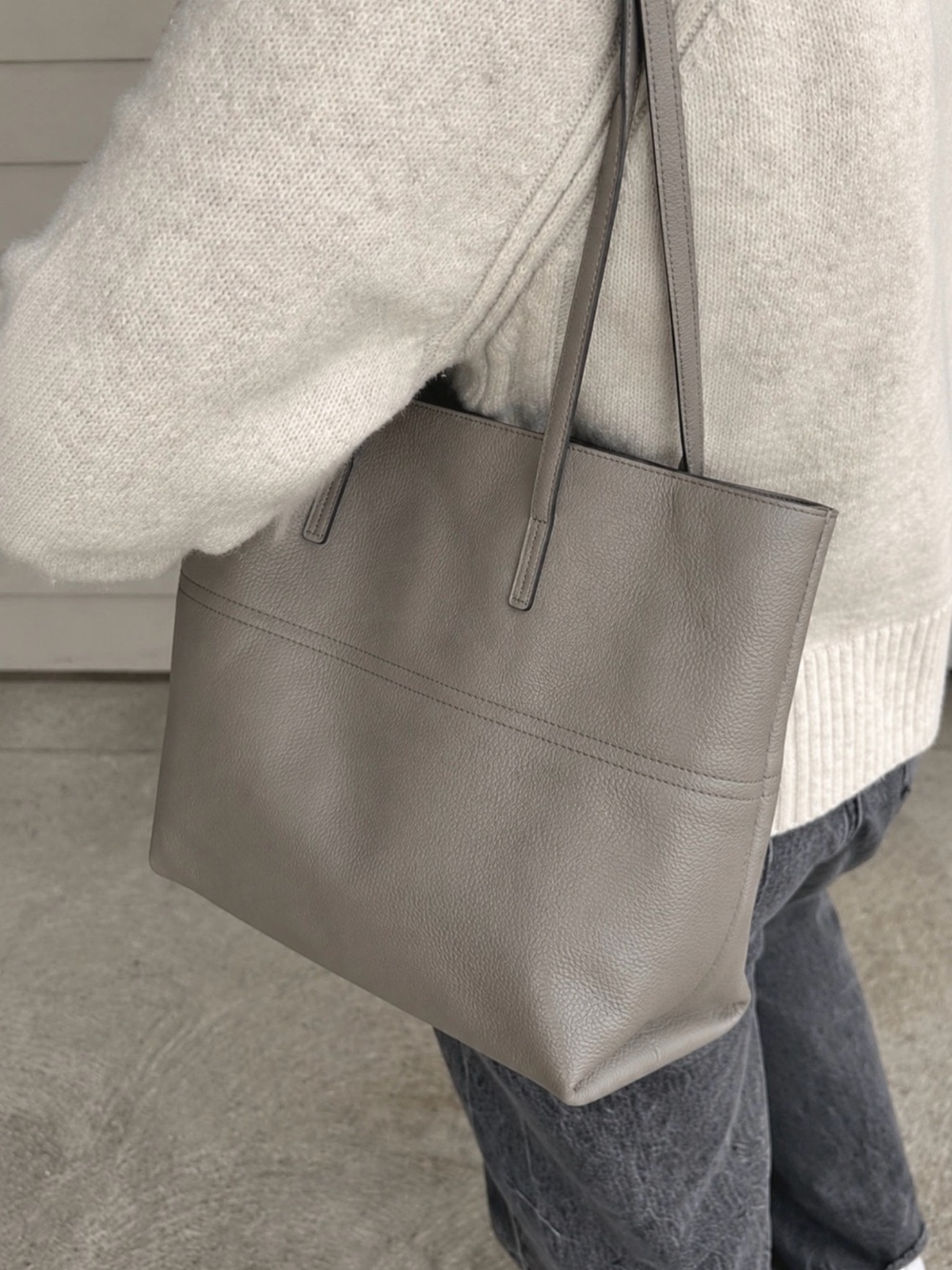 ANTONIO MELANI Pebbled Leather Tote in Taupe Gray